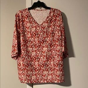 SHEIN Red and White Patterned Blouse